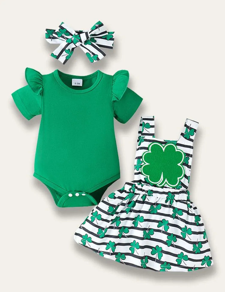 St. Patrick's Day Clover Appliqué Romper Set - Mini Taylor