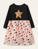 Star Printed Mesh Long Sleeve Dress - Mini Taylor